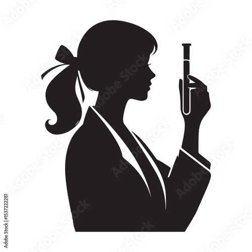 Silhouette of Female Scientist Holding Test Tube in Laboratory Vector Art