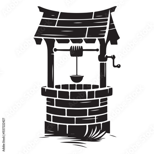 Vintage Water Well Silhouette Illustration Classic Design