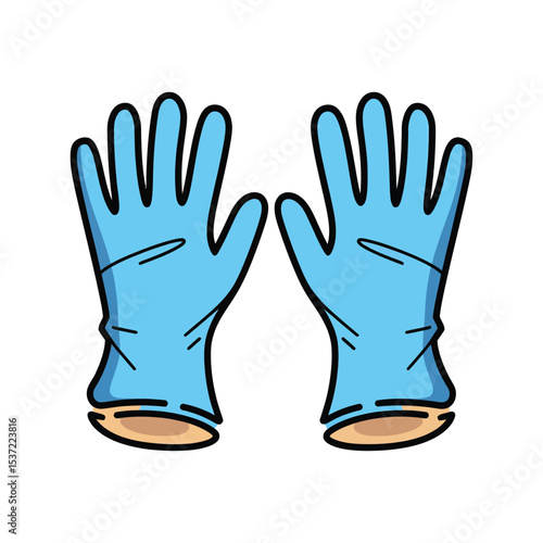 A clean, vector-style illustration of a pair of bright blue disposable gloves, shown with the palms facing outward.