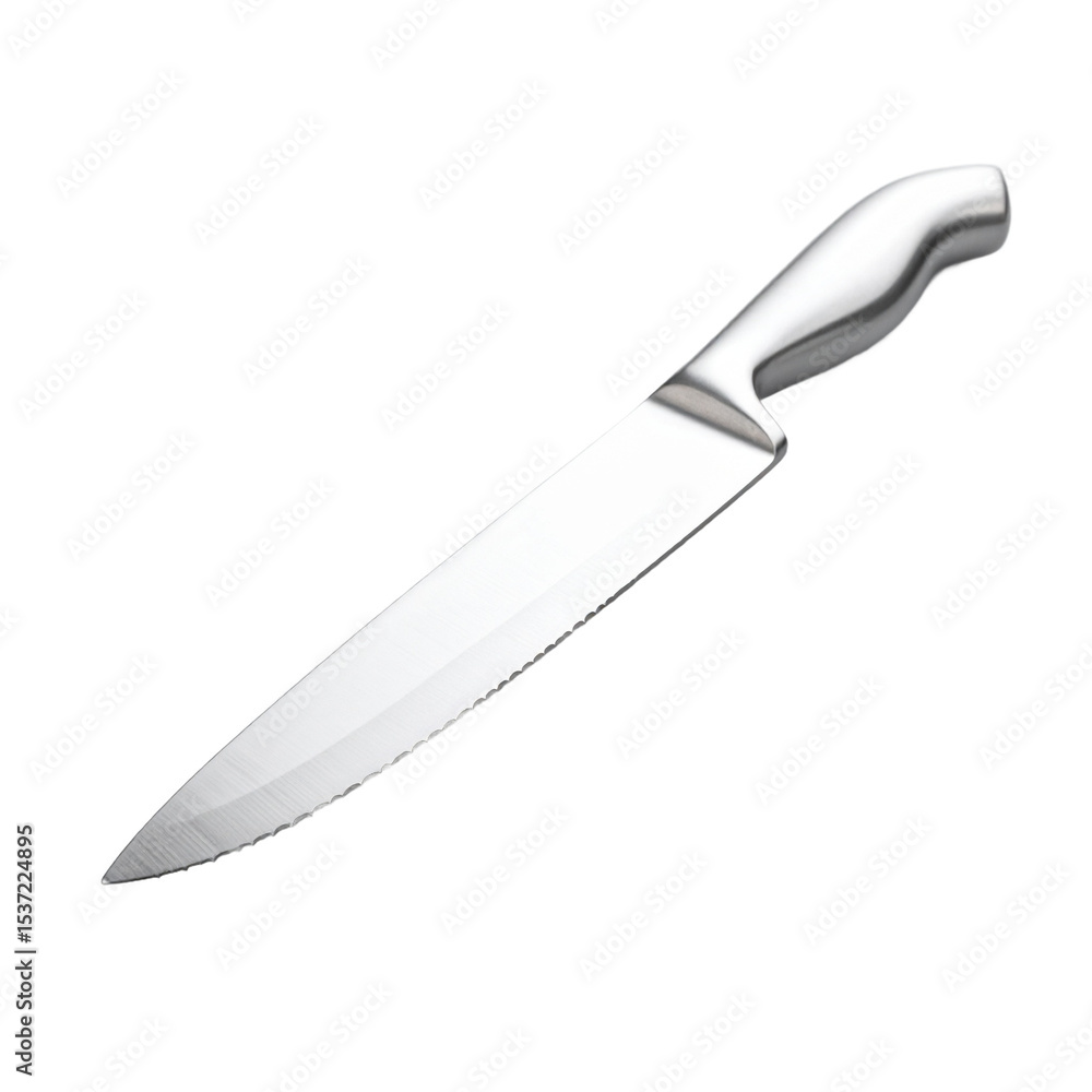 Serrated kitchen utensil for food preperation, shiny chrome design on transparent background Serrated kitchen utensil for food preperation, shiny chrome design on transparent background