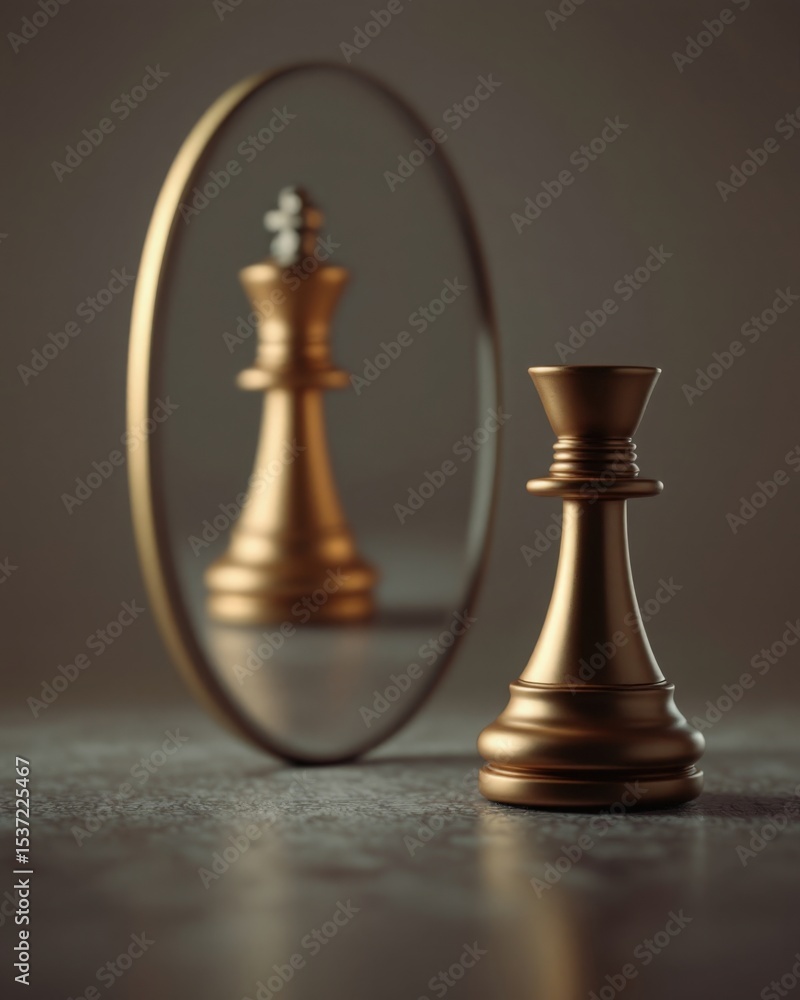 chess pawn reflected as king in mirror on dark background symbol of ambition growth confidence transformation leadership chess pawn reflected as king in mirror on dark background symbol of ambition growth confidence transformation leadership