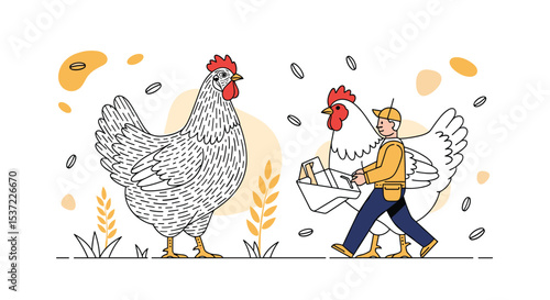 Poultry Farming A Farmer Herding Chickens On A Farm