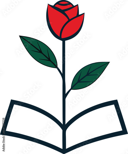 Red Rose Resting on Open Book Symbolizing Love and Literature