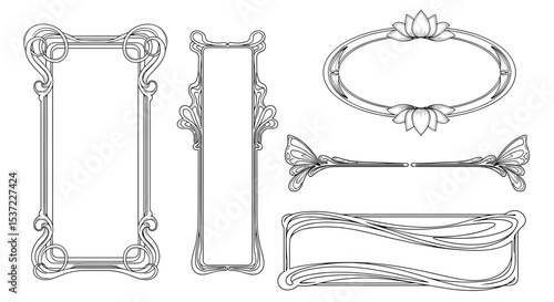 Elegant Art Nouveau Inspired Frames Borders and Design Elements Collection