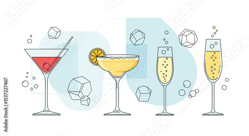 An Artistic View of Alcoholic Beverage with Ice Cubes Around them