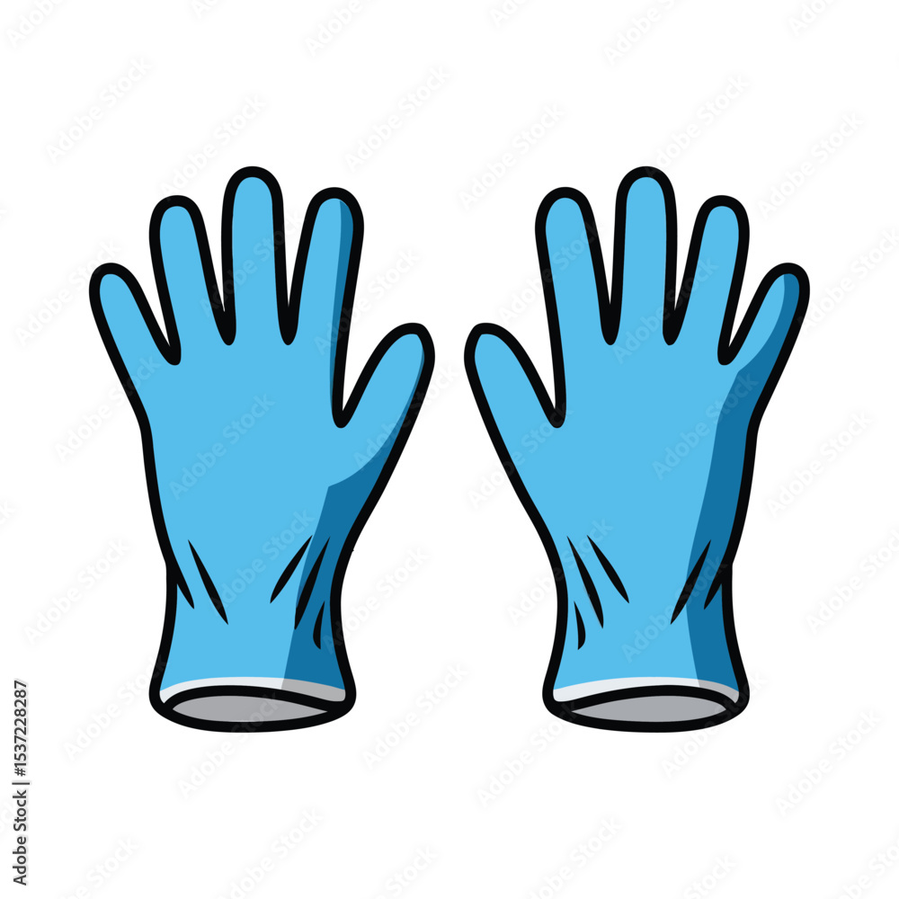 A clean, vector-style illustration of a pair of bright blue disposable gloves, shown with the palms facing outward. A clean, vector-style illustration of a pair of bright blue disposable gloves, shown with the palms facing outward.