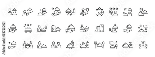 Set of Food Service and Dining Icons – Collection of Restaurant, Catering, and Eating Illustrations