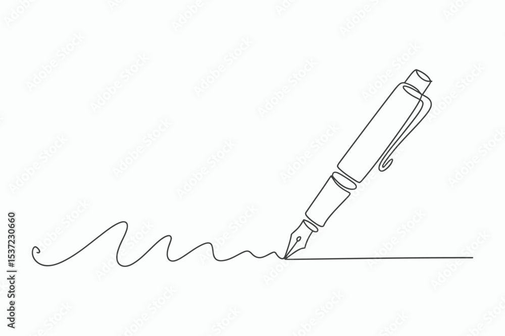Fototapeta premium Single line drawing of fountain pen writing signature