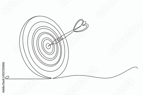 Single line drawing dartboard target bullseye