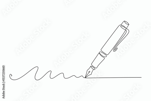 Single line drawing of fountain pen writing signature