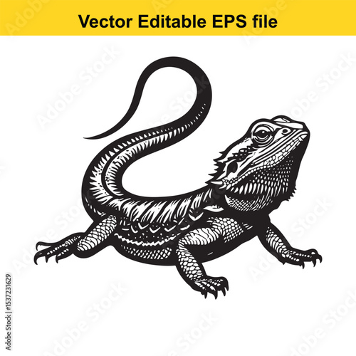 Detailed Illustration of a Bearded Dragon Vector Graphic Reptile Artwork Exotic Pet Design Wildlife Illustration Animal Vector Art and Detailed Creature Depiction