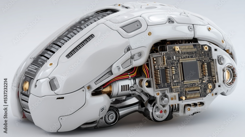 Obraz premium Complex machine with exposed circuitry and mechanical