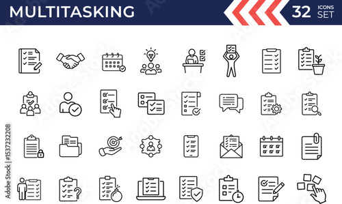 Checklist and multitasking line vector icon set. Concept of task management, task, checkbox, decision and more vector collection
