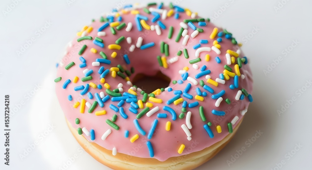 Delicious Pink Donut with Colorful Sprinkles A Sweet Treat Delicious Pink Donut with Colorful Sprinkles A Sweet Treat
