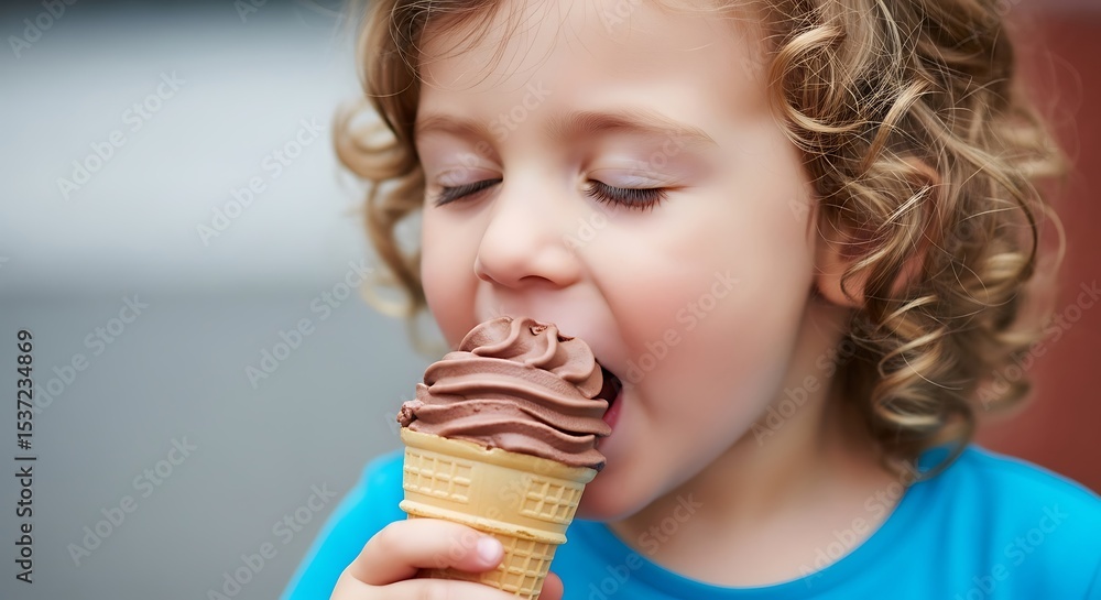 Young child enjoying a delicious chocolate ice cream cone outdoors Young child enjoying a delicious chocolate ice cream cone outdoors