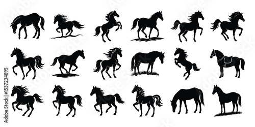 horse silhouettes collection, on white background.
