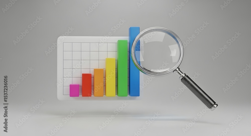Analyzing Growth Colorful Bar Graph with Magnifying Glass Analyzing Growth Colorful Bar Graph with Magnifying Glass