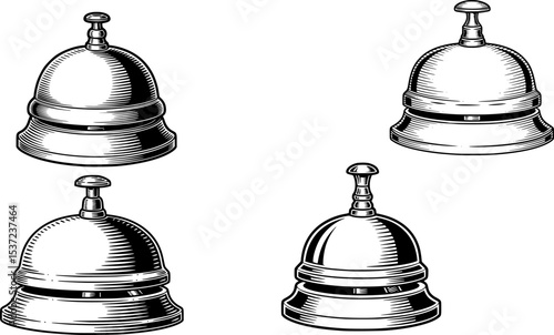 classic service bell used in hotels hand drawn in clean engraved style
