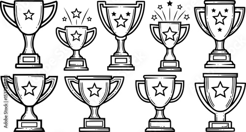 trophy illustrations with star decorations
