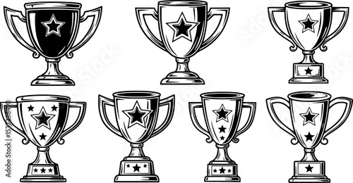 trophy illustrations with star decorations
