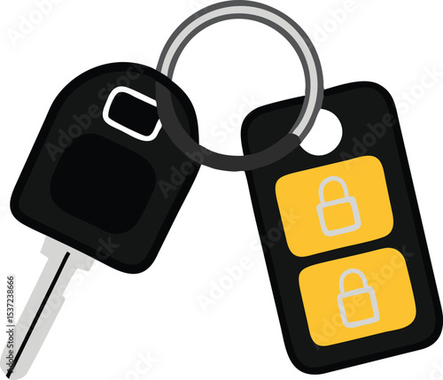 Car key with remote and orange key fob on keyring