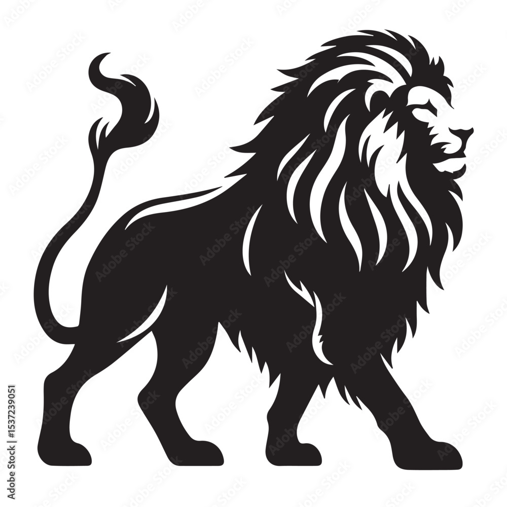 Majestic black and white lion silhouette Majestic black and white lion silhouette