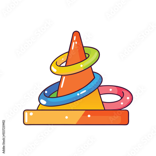 Colorful ring toss game illustration depicting fun activities with isolated white background
