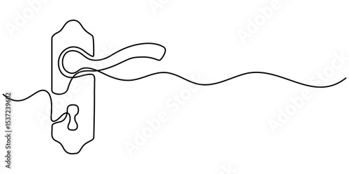 Door knob continuous one line drawing, Door outline drawing illustration. one continuous line drawing of opened door, Continuous one line drawing of Opened door design. Opened door - hope, success. 
