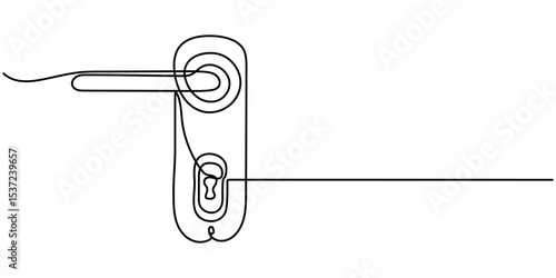 Door knob continuous one line drawing, Door outline drawing illustration. one continuous line drawing of opened door, Continuous one line drawing of Opened door design. Opened door - hope, success. 