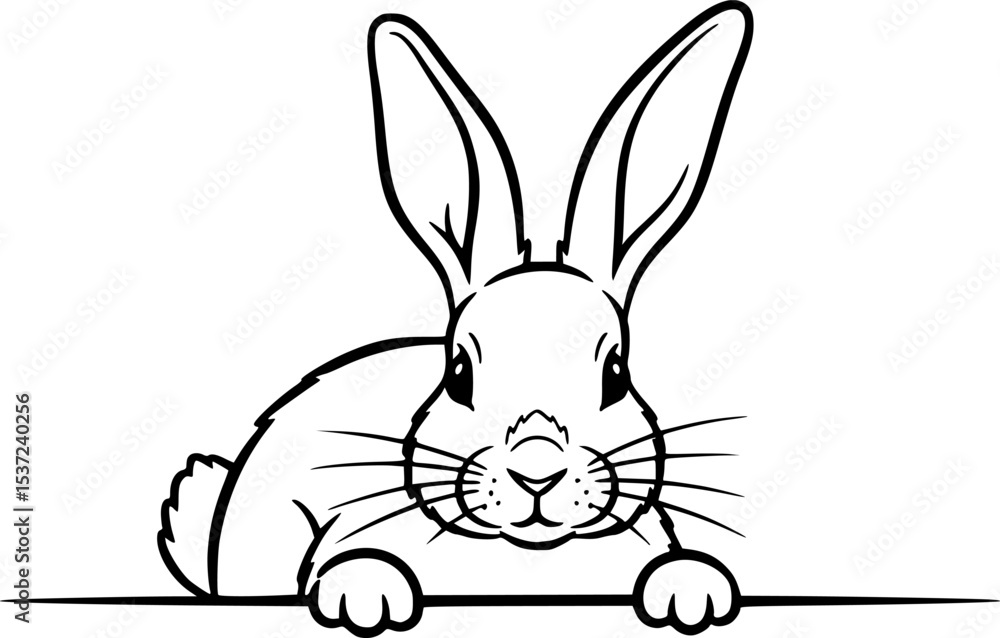 Fototapeta premium curious rabbit peeking over edge vector doodle black sketch illustration 