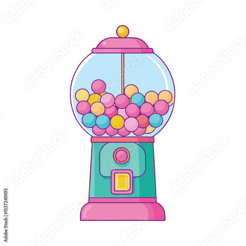 Colorful retro gumball machine vector illustration with gumballs and isolated background