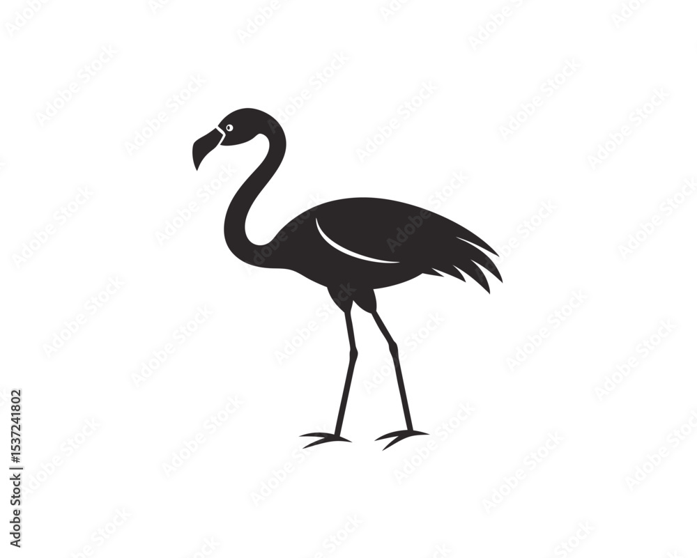 Obraz premium Minimal Flamingo Silhouette – Elegant Bird Vector on Plain Background