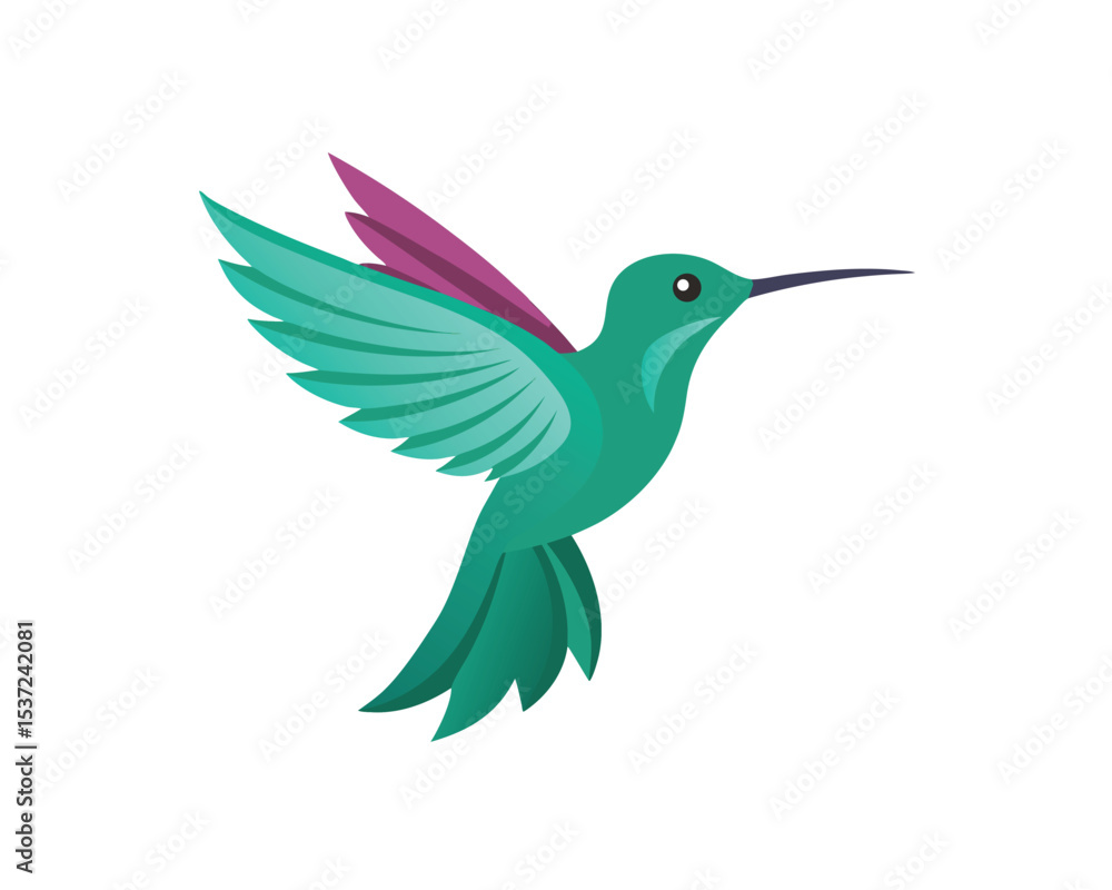Fototapeta premium Colorful Hummingbird Vector Art – Silhouette Vector tropical Wildlife Bird Design Isolated