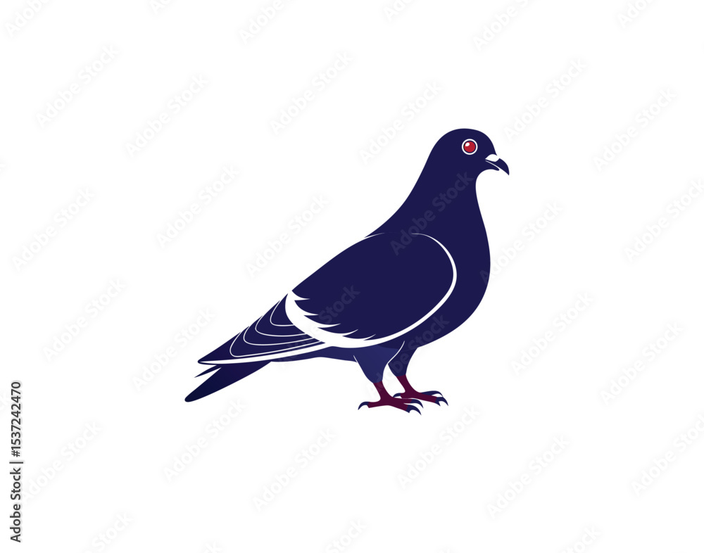 Fototapeta premium Minimalist Pigeon Bird Silhouette – Isolated Wildlife Vector Icon Pigeon Icon in Flat Vector Style – Isolated Bird Illustration on White