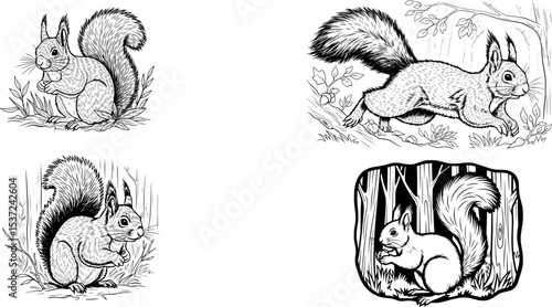 squirrel forest animal hand drawn outline vector illustration
