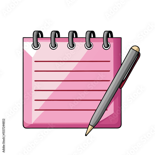 Pink spiral notebook with pen ready for taking notes or jotting down ideas vector illustration