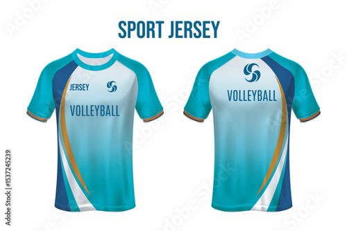 Teal volleyball jersey design template front and back