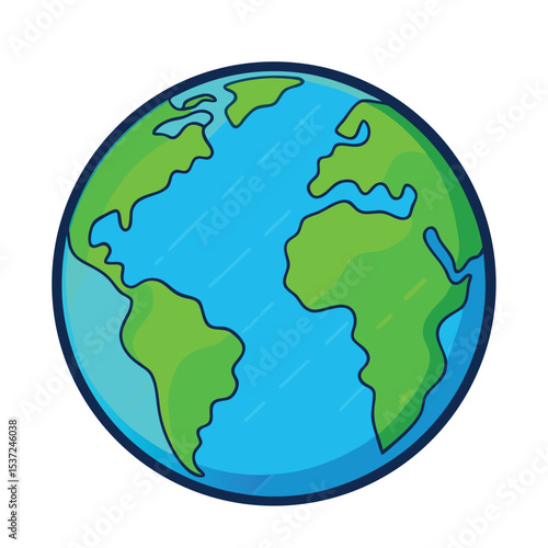 Colorful cartoon vector illustration of planet earth showing continents and oceans worldwide