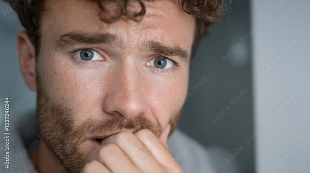 Fototapeta premium The man was surprised and covered his mouth with his hand.