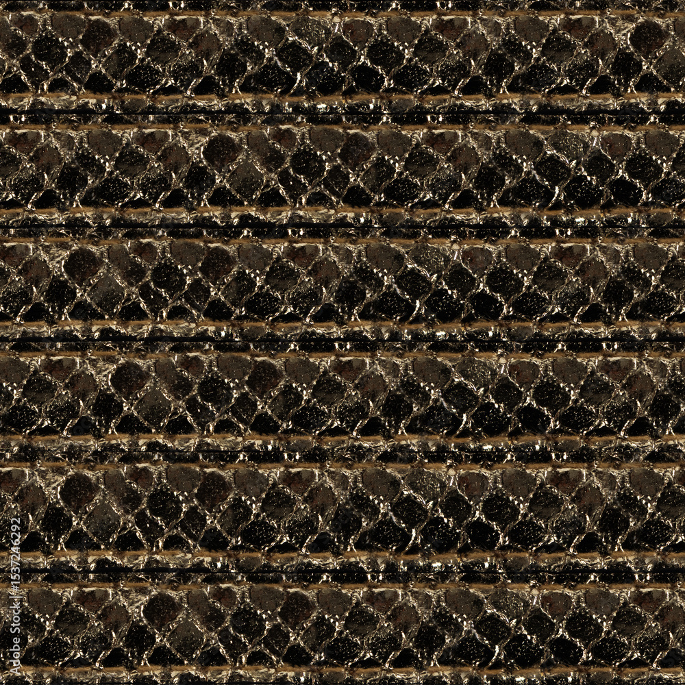 Fototapeta premium Seamless 4k photo texture material of golden colored snake leather surface with seams.