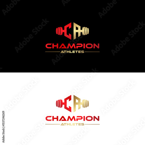 CA Champion Athletes' Bold Fitness and Sports Logo Design Featuring a Barbell Symbol