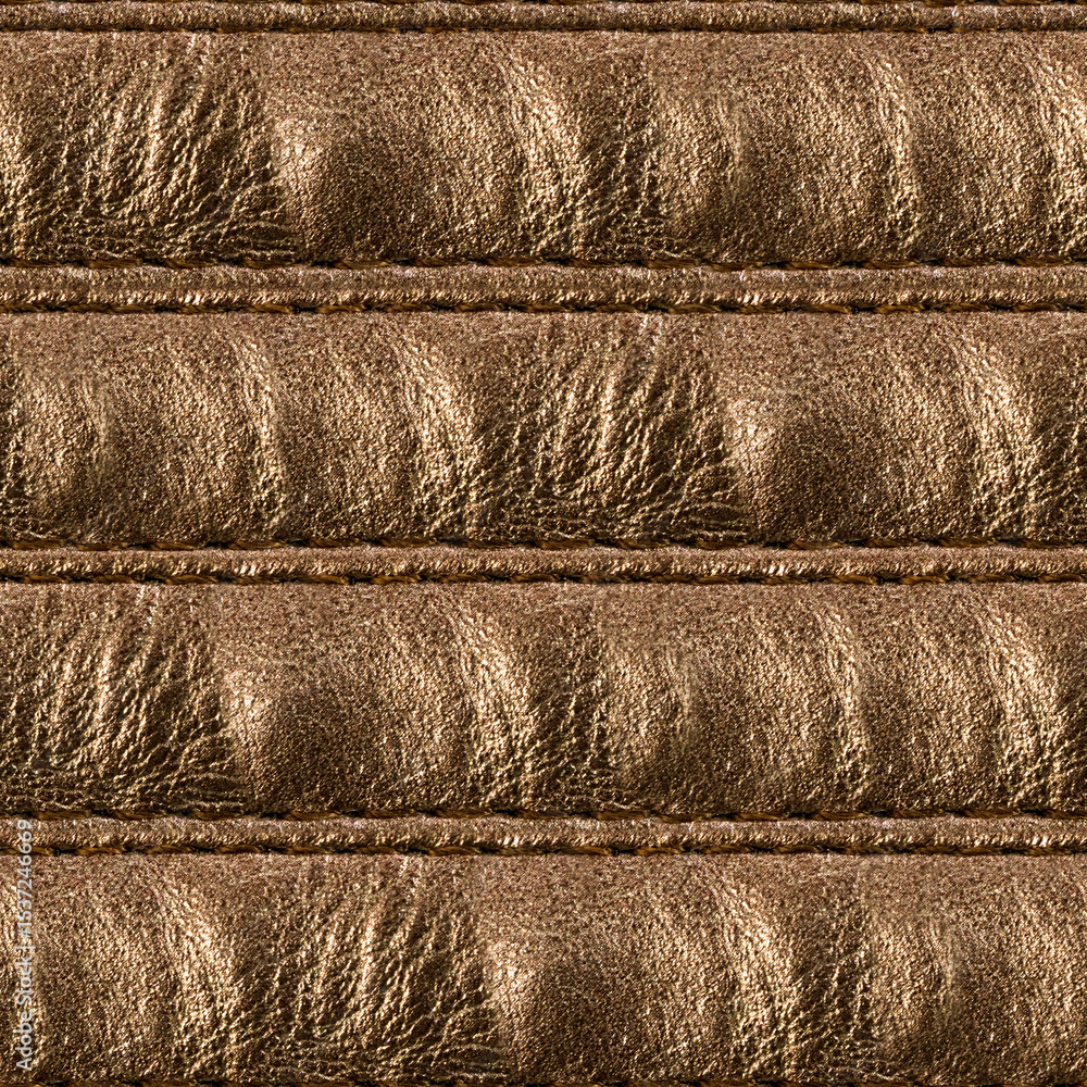 Obraz premium Seamless 4k photo texture material of ribbed golden colored leather surface with seams.