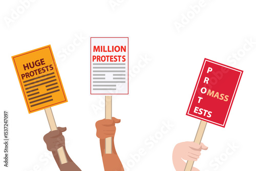 Global protests concept, some people raise posters for their demand, vector illustration design background