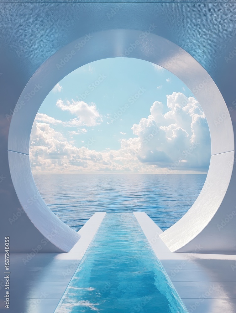 Fototapeta premium Abstract futuristic tunnel with ocean view.