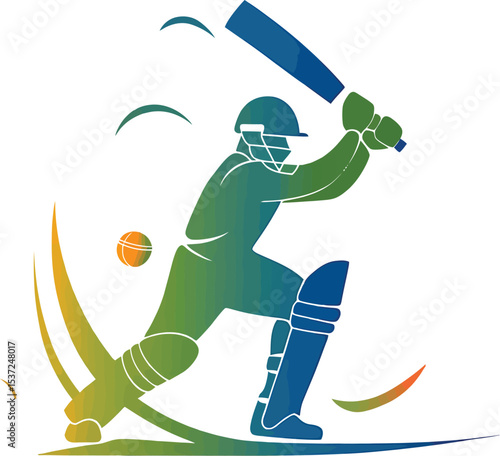 Cricket Player Hitting The Ball With Bat In A Gradient Design Vector Illustration