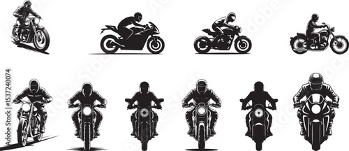 Classic motorcycles riders' silhouettes vector graphics. eps-10