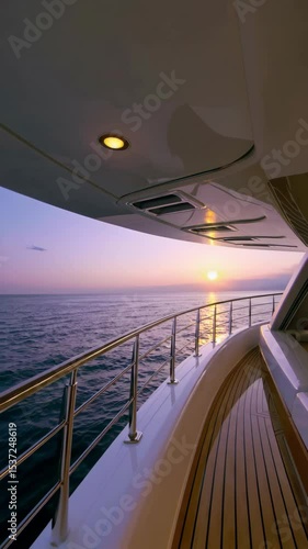Luxury yacht sailing at sunset on calm open sea
