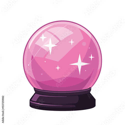 Pink crystal ball with sparkling stars illustration for occultism and fortune telling