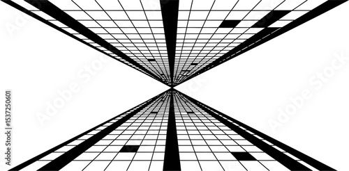 Abstract perspective grid design black and white geometric vector illustration art background graphic one point editable stock vector illustration