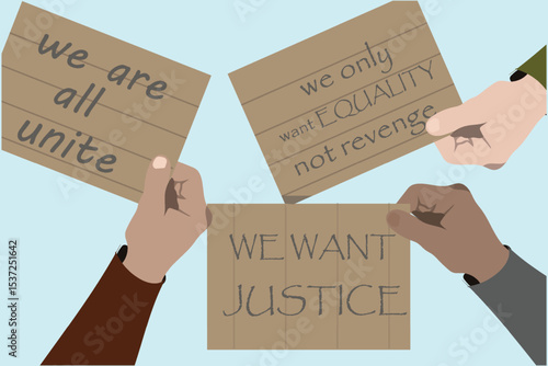 Women's protest concept, some people raise and show banners and posters, vector illustration design background